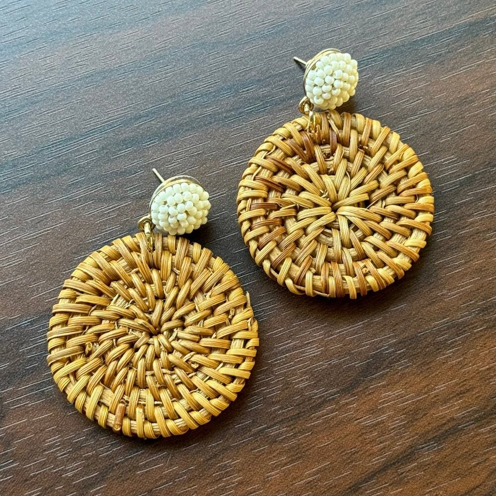 J. Crew Rattan and Seed Bead Earrings